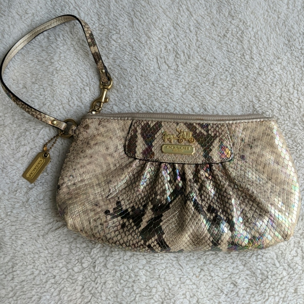 Coach Metallic Python Pleated Wristlet - Picture 1 of 8